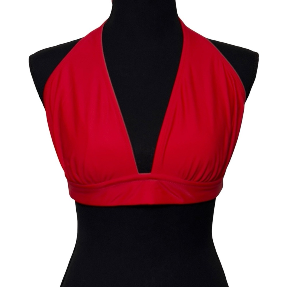 J.Crew Halter Tie Back Bikini Top Size Medium Vintage Red Swim Suit BY633 NEW